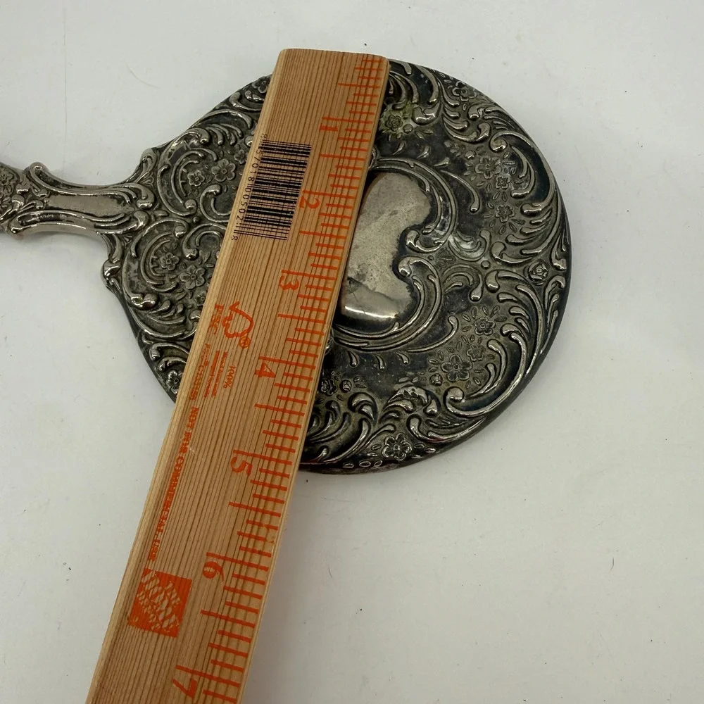 Vintage Hand Mirror Women OS Silver Ornate Floral Repousse Victorian Style